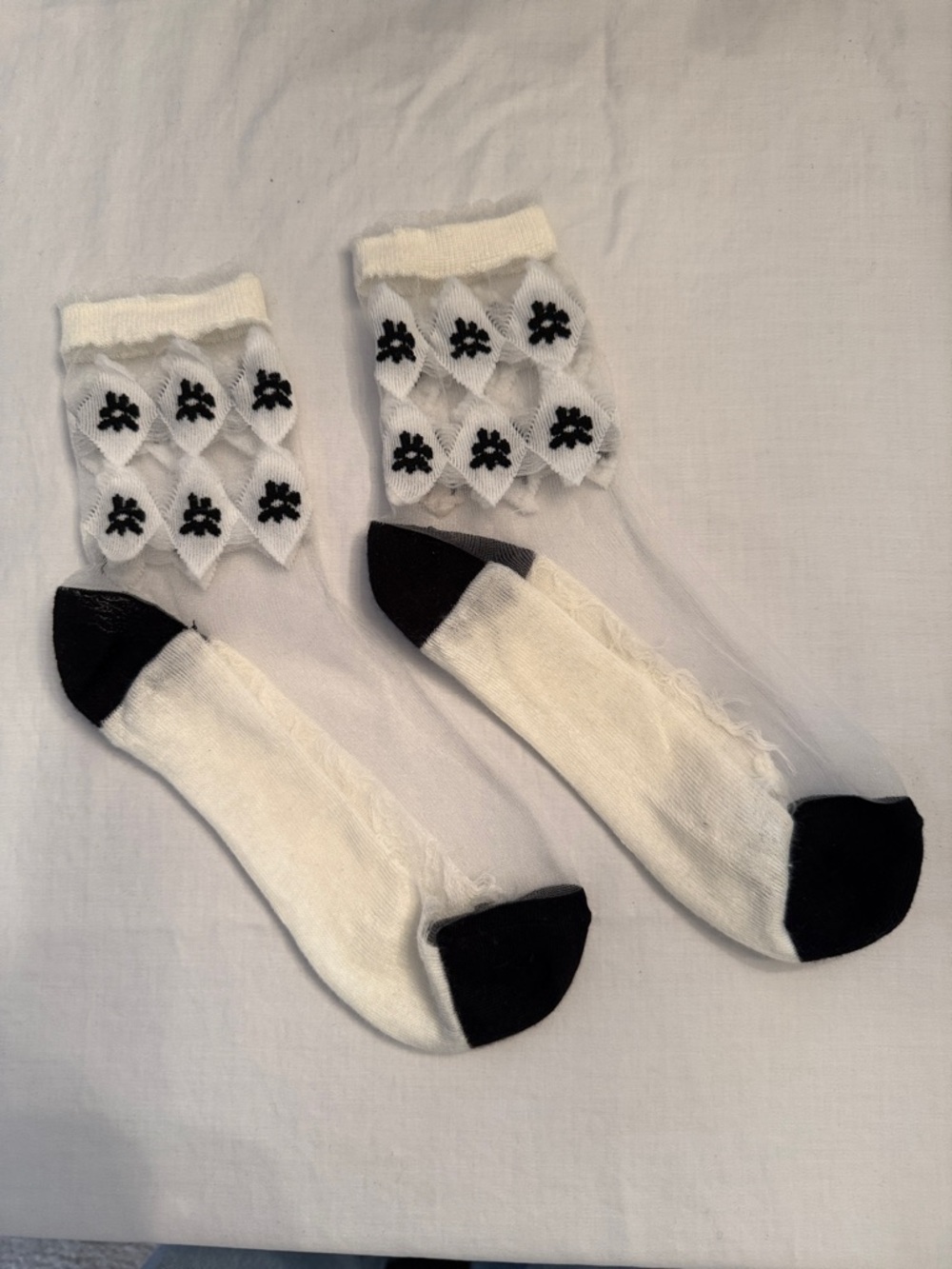 Sheer White & Black Floral Ankle Socks